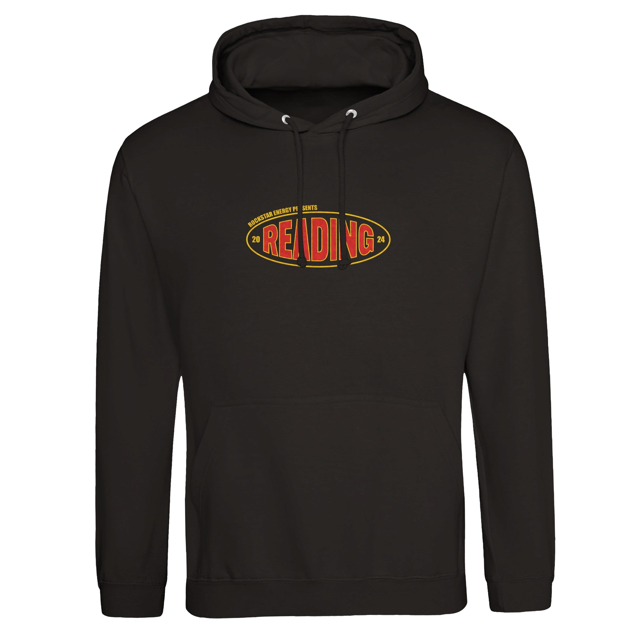 The Reading 2024 Line Up Black Hoodie by Reading & Leeds Festival is a unisex, 100% cotton hoodie with a front pocket and features an oval red and yellow READING logo on the chest. Made to order for maximum comfort.