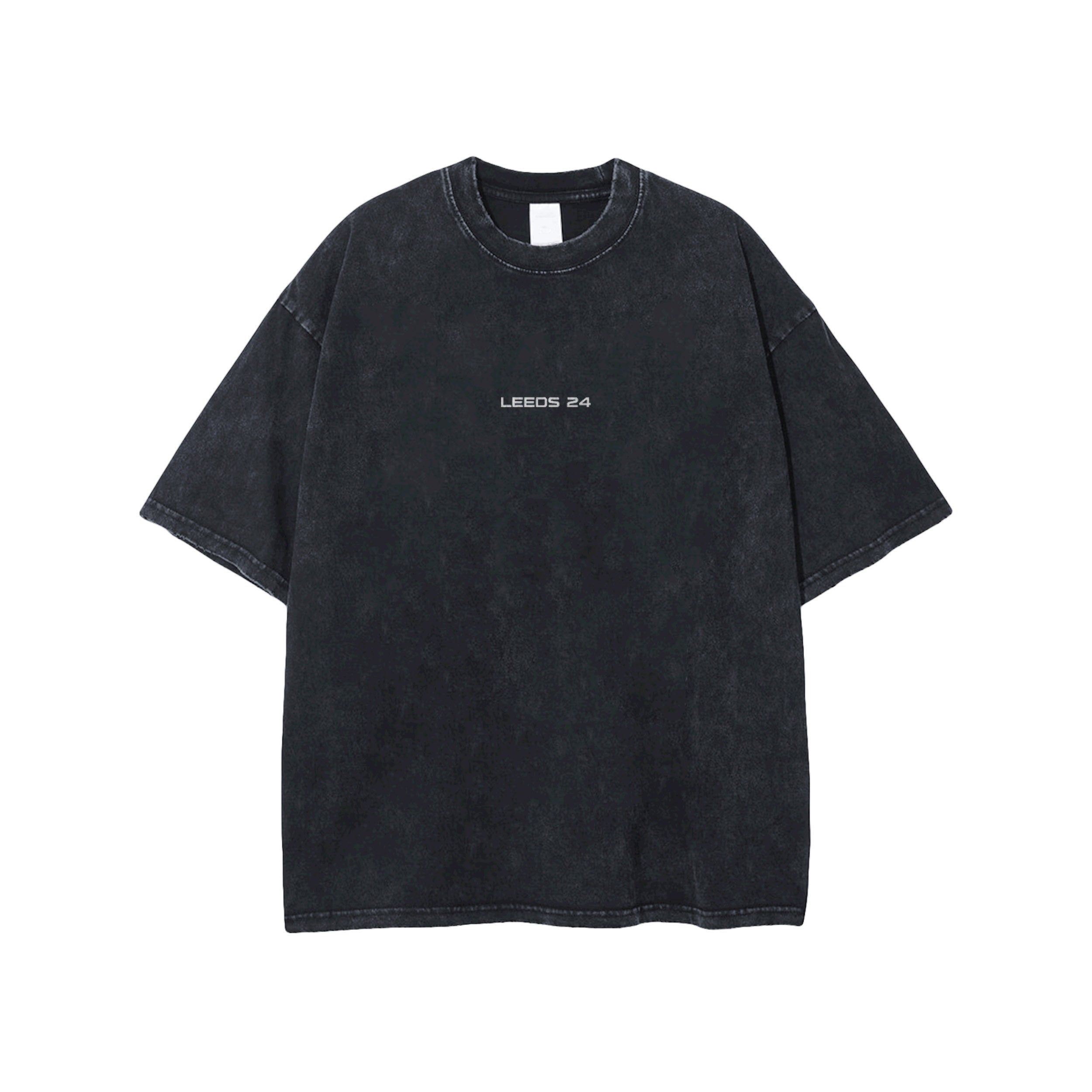 The Reading & Leeds Festival Leeds Dancewear Oversize T-Shirt is a black, short-sleeve tee with a vintage faded look and LEEDS 24 printed in small white letters at the center chest, finished with a classic round neckline.